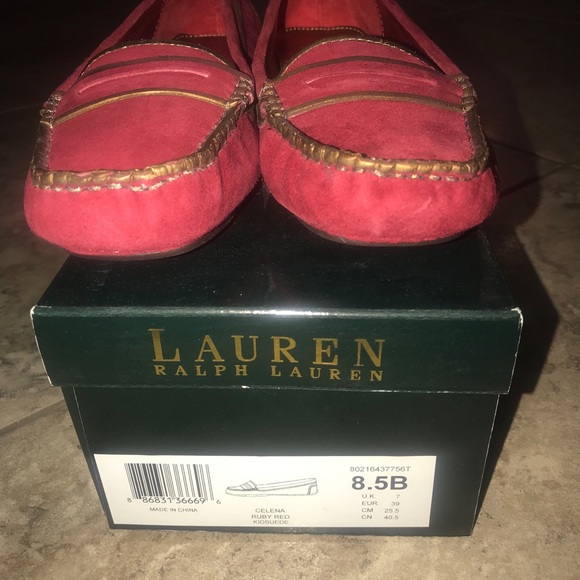NEW Lauren Ralph Lauren Ruby Red Suede Shoes - Picture 2 of 5